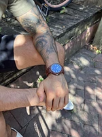 Wood Spider - Red Sandalwood Case and Band. Blue Sunray Dial