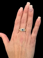 10K Yellow Gold 4mm Genuine Sapphire and 0.016cttw Diamond Ring - Size 10