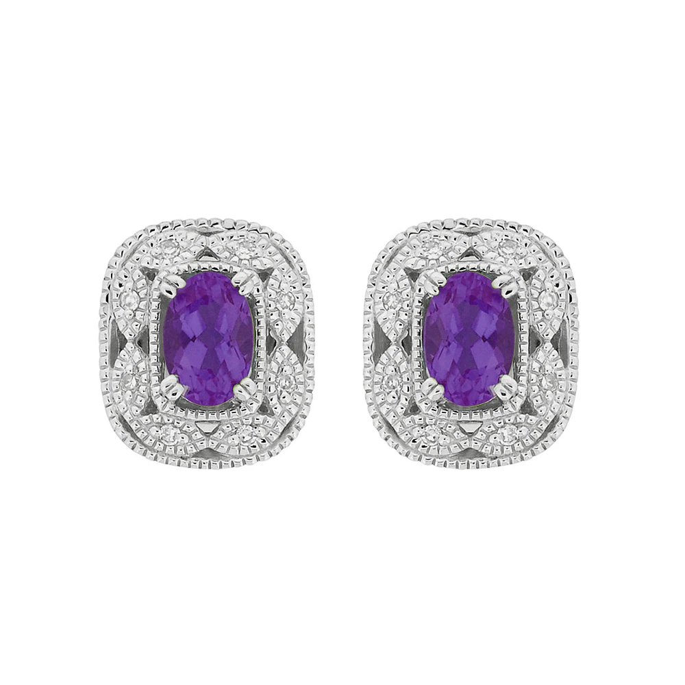 10K White Gold Amethyst and Diamond Earrings