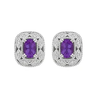 10K White Gold Amethyst and Diamond Earrings
