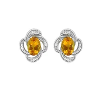 10K White Gold Prong-set Citrine Earrings with Diamonds