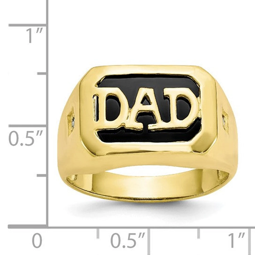 10K Yellow Gold Black Onyx and 0.02cttw Diamond Men's Signet "DAD" Ring