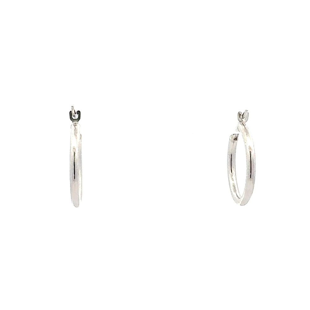 10K White Gold 2mm Tube Hoop Earrings - Medium