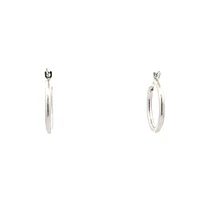 10K White Gold 2mm Tube Hoop Earrings - Medium