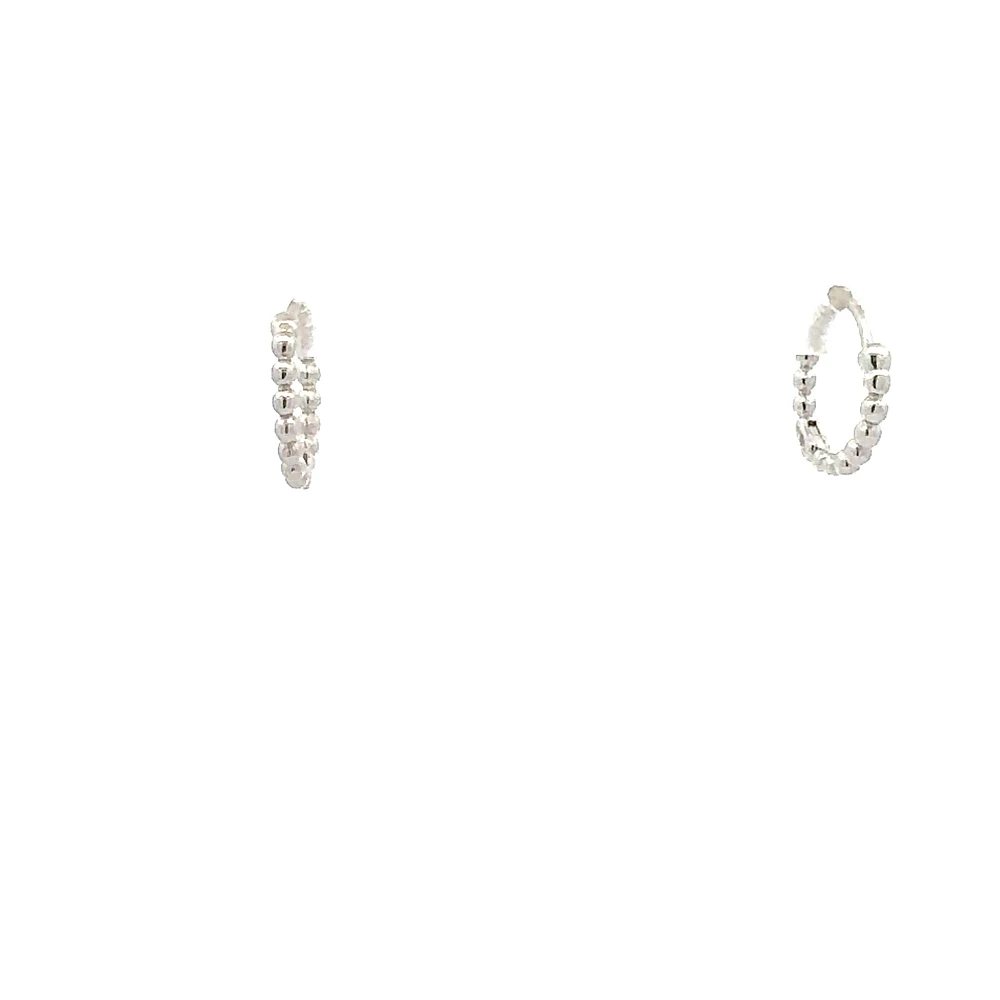 10K Mini Huggie White Gold Beaded Earrings