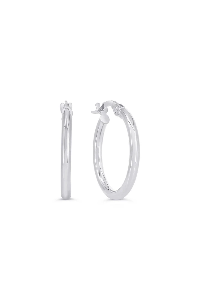 10K White Gold 2mm Tube Hoop Earrings - Medium