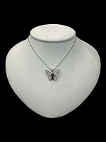14K White Gold Ruby and Diamond Butterfly Necklace  - 18"