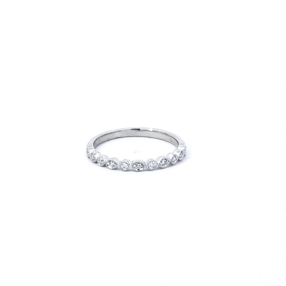 14K White Gold 0.09cttw Diamond Milgrain Band