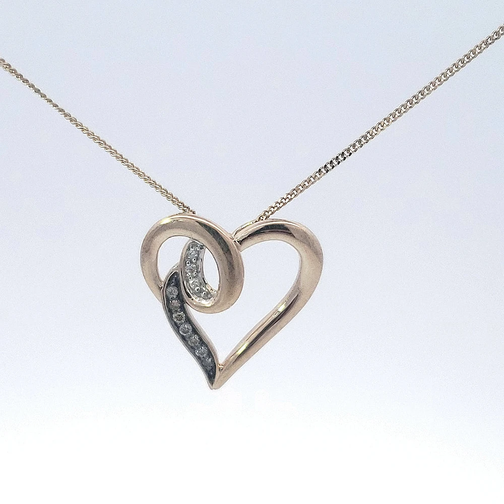 10K Yellow Gold 0.035 cttw Brown Diamond Heart Pendant, 18"