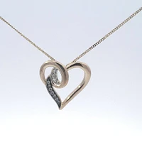 10K Yellow Gold 0.035 cttw Brown Diamond Heart Pendant, 18"