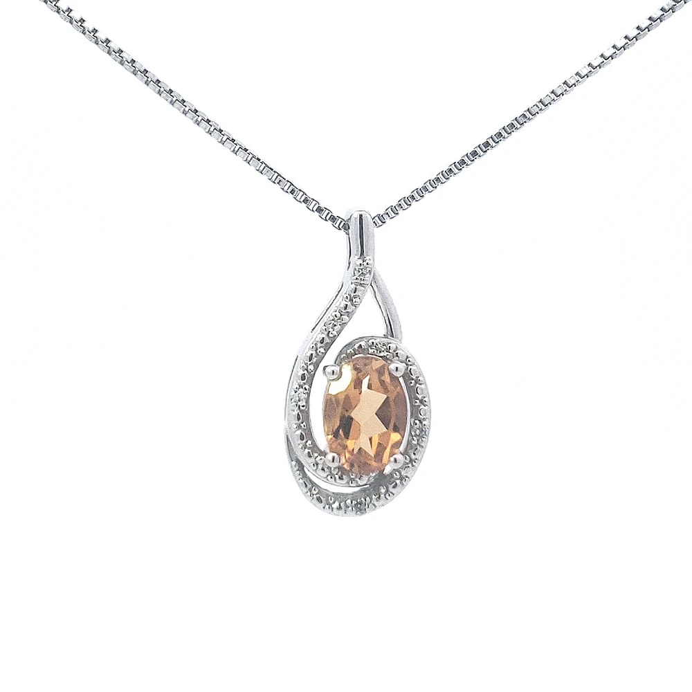 925 Sterling Silver Citrine & Diamond Necklace