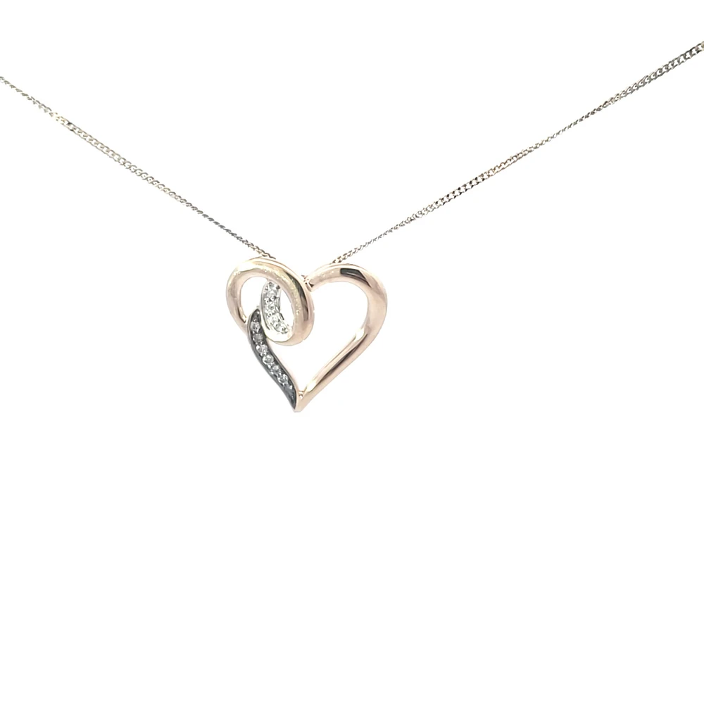 10K Yellow Gold 0.035 cttw Brown Diamond Heart Pendant, 18"