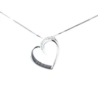 10K White Gold 0.09 cttw Black Diamond Heart Pendant, 18"