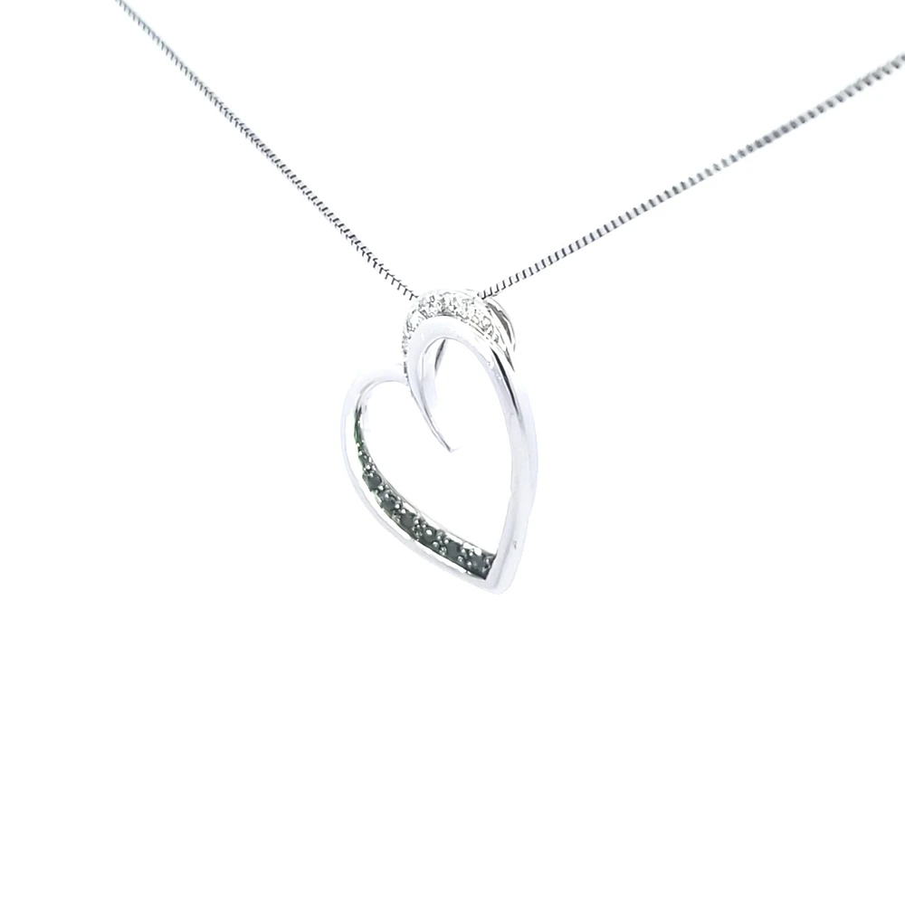 10K White Gold 0.09 cttw Black Diamond Heart Pendant, 18"