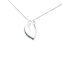 10K White Gold 0.09 cttw Black Diamond Heart Pendant, 18"