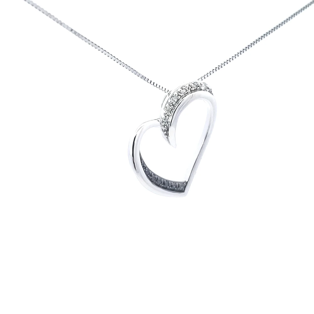 10K White Gold 0.09 cttw Black Diamond Heart Pendant, 18"