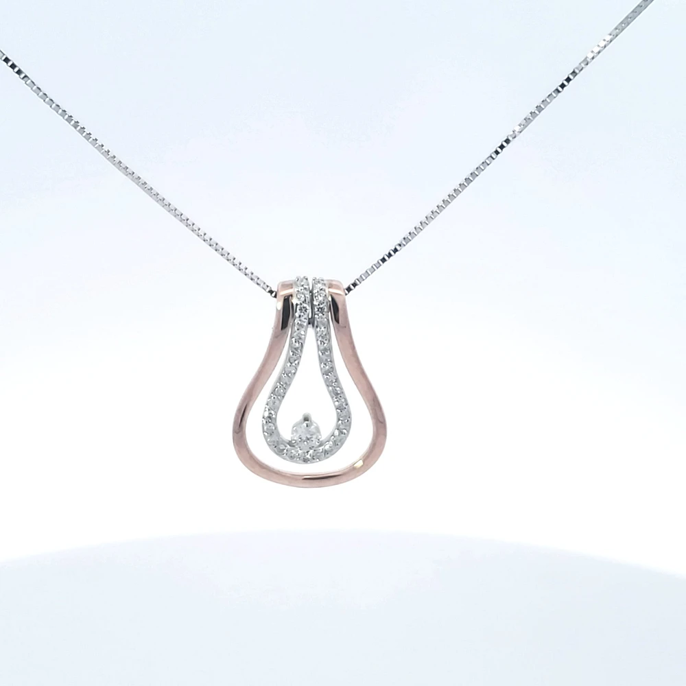 10K Two Tone Rose and White Gold 0.20cttw Diamond Pendant, 18"