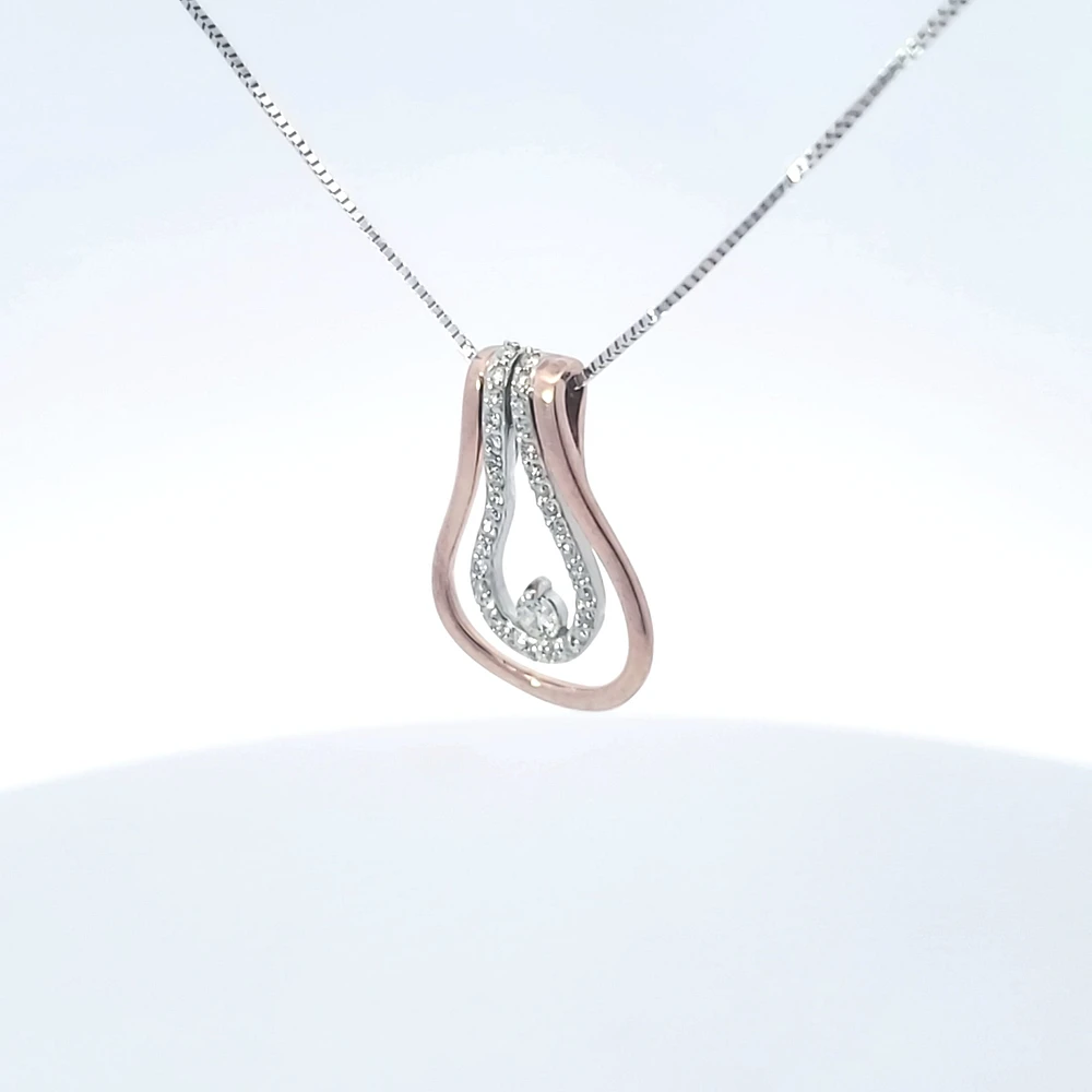 10K Two Tone Rose and White Gold 0.20cttw Diamond Pendant, 18"