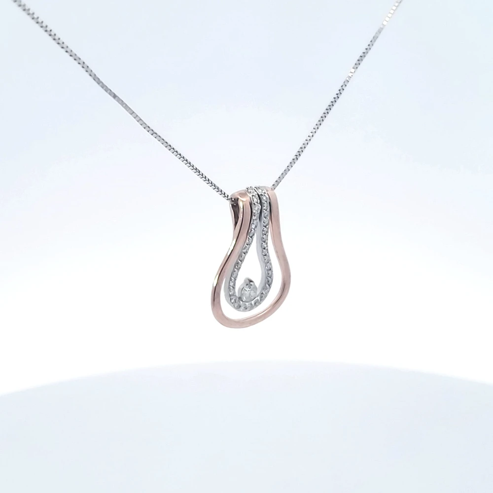 10K Two Tone Rose and White Gold 0.20cttw Diamond Pendant, 18"