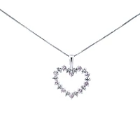 10K White Gold 0.05 cttw Diamond and Pink Sapphire Heart Pendant, 18"