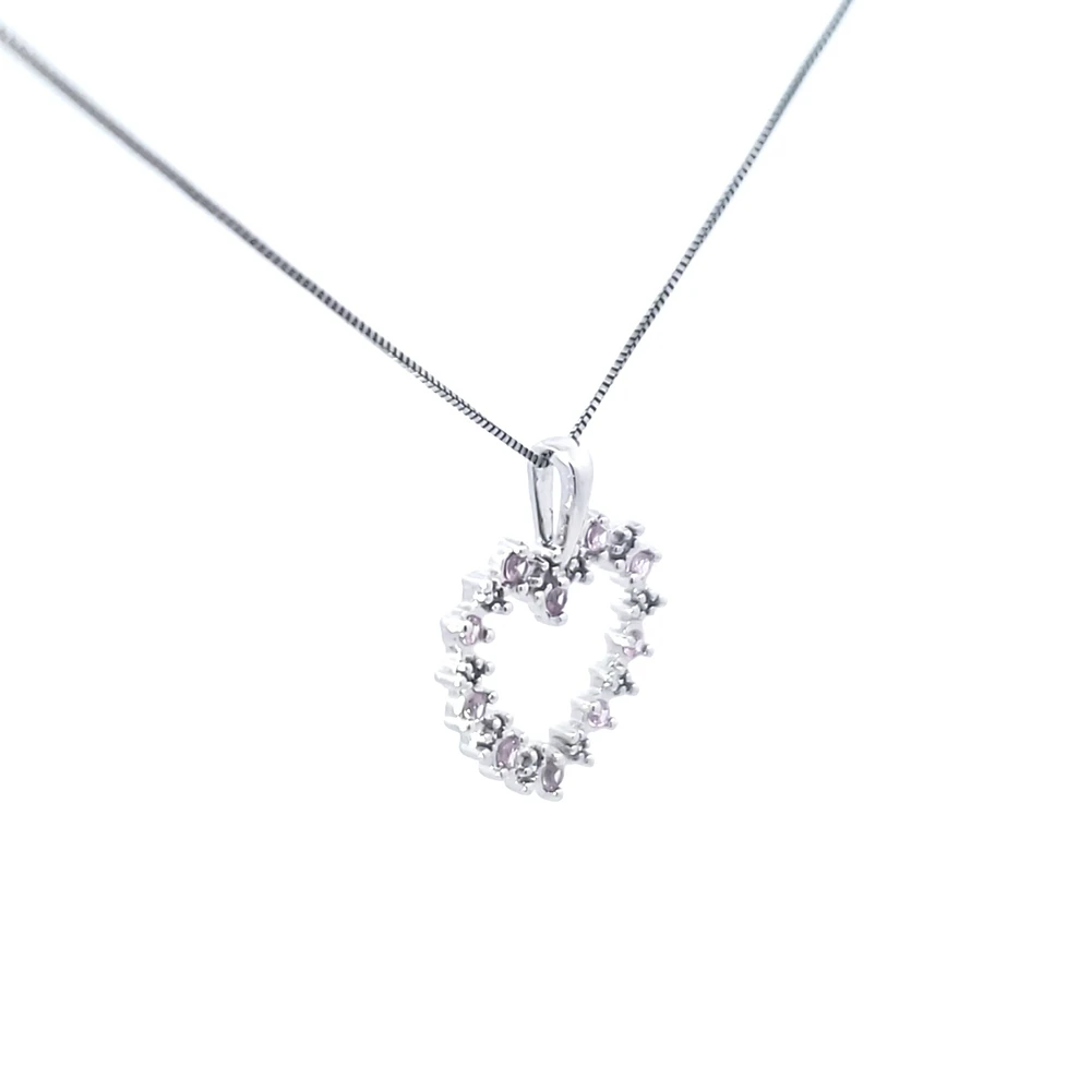 10K White Gold 0.05 cttw Diamond and Pink Sapphire Heart Pendant, 18"