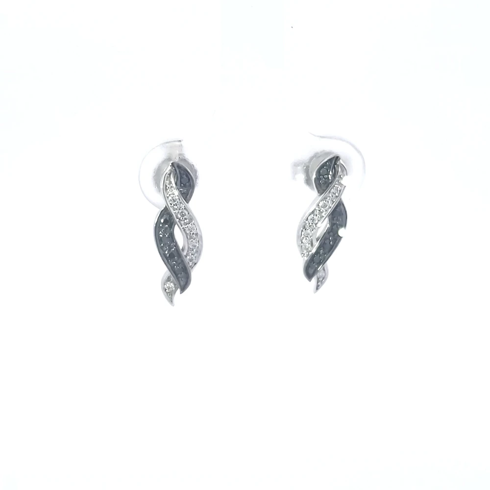10K White Gold 0.05 cttw Black Diamond Earrings