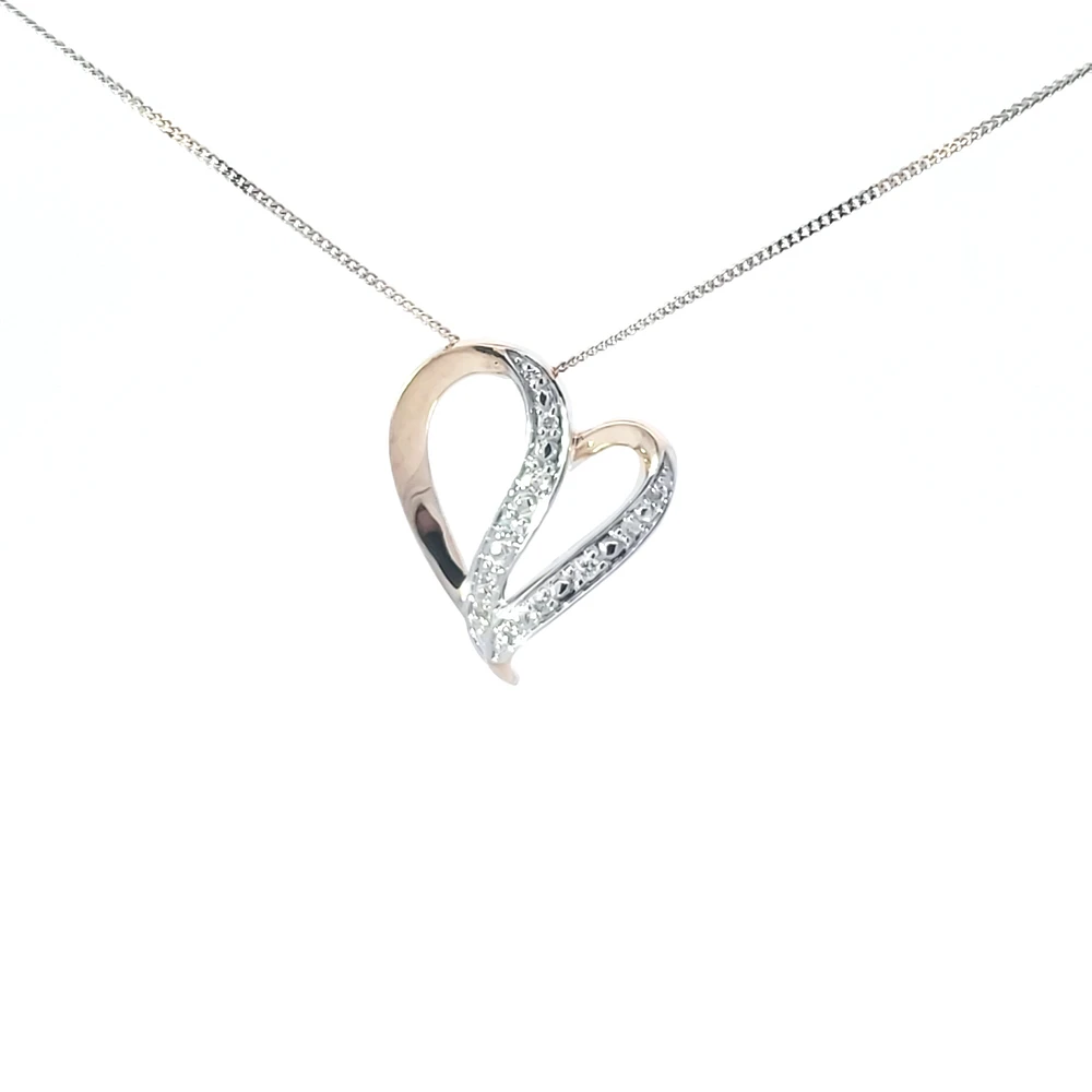 10K Yellow Gold 0.06 cttw Diamond Heart Pendant, 18"