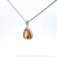 10K White Gold 0.25 cttw Diamond and Citrine Pendant, 18"