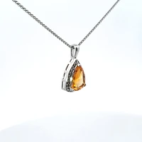 10K White Gold 0.25 cttw Diamond and Citrine Pendant, 18"