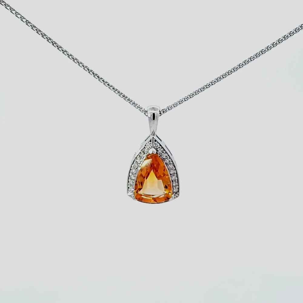 10K White Gold 0.25 cttw Diamond and Citrine Pendant, 18"