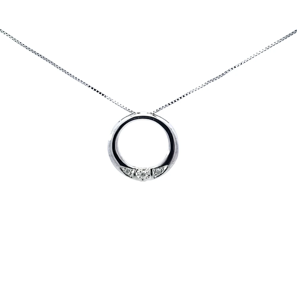 10K White Gold 0.035 cttw Diamond Circle Pendant, 18"