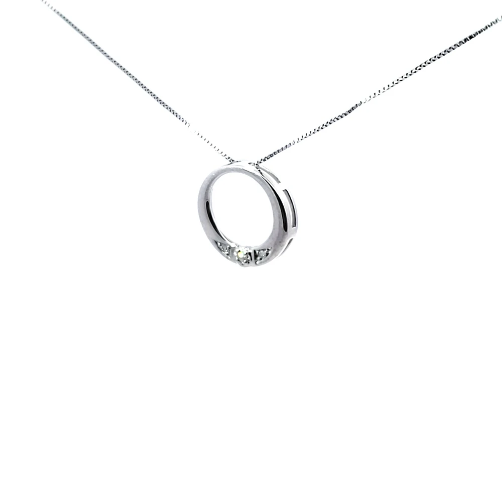10K White Gold 0.035 cttw Diamond Circle Pendant, 18"