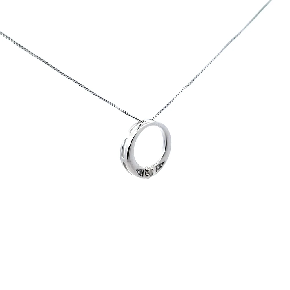 10K White Gold 0.035 cttw Diamond Circle Pendant, 18"