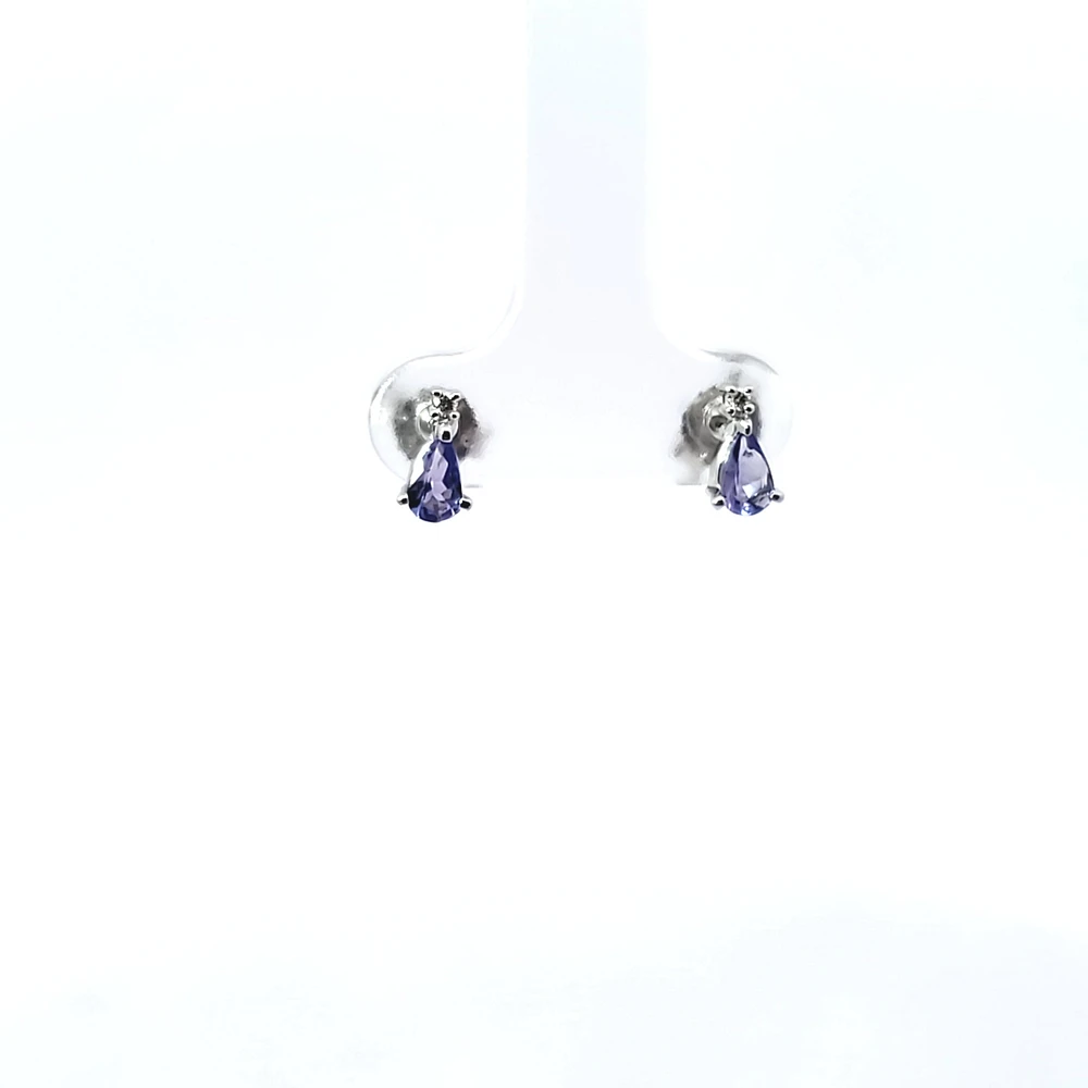 10K White Gold 0.40 cttw Genuine Tanzanite & 0.02 cttw Diamond Earrings