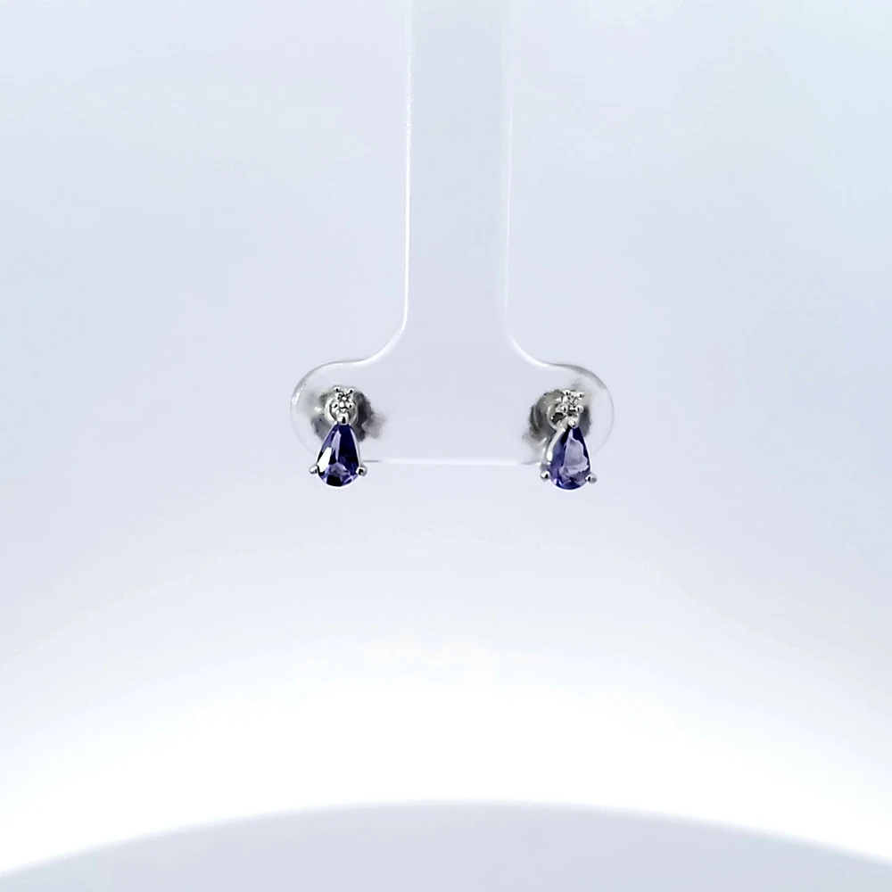 10K White Gold 0.40 cttw Genuine Tanzanite & 0.02 cttw Diamond Earrings