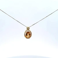 10K Yellow Gold 0.01 cttw Diamond and Citrine Pendant, 18"