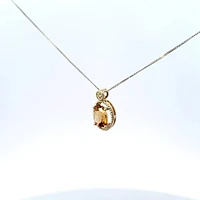 10K Yellow Gold 0.01 cttw Diamond and Citrine Pendant, 18"