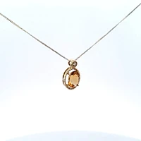 10K Yellow Gold 0.01 cttw Diamond and Citrine Pendant, 18"