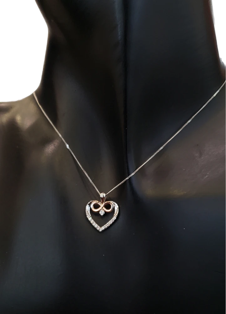 10K White & Rose Gold 0.03cttw Canadian Diamond Heart and Infinity Necklace, 18"