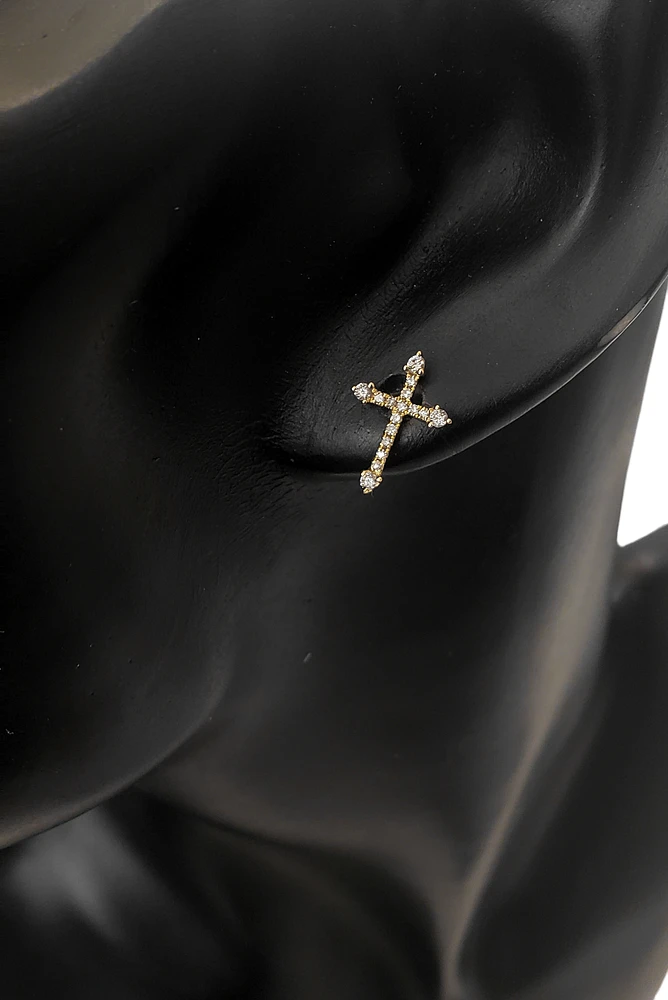 14K Yellow Gold 0.17 cttw Diamond Cross Earrings