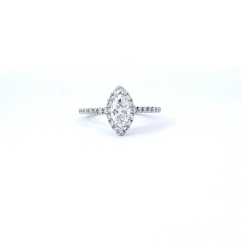 14K White Gold 0.97cttw Lab Grown Marquise Cut Halo Diamond Ring