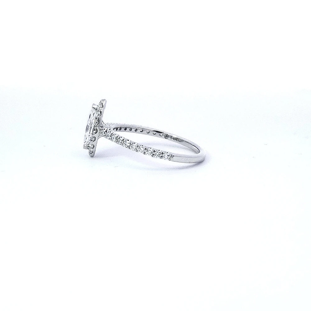 14K White Gold 0.97cttw Lab Grown Marquise Cut Halo Diamond Ring
