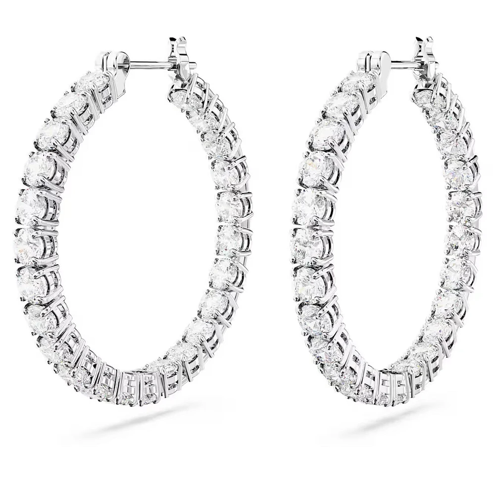 Swarovski Matrix hoop earrings, Round cut, White, Rhodium plated - 5647715/5689692 (SS)
