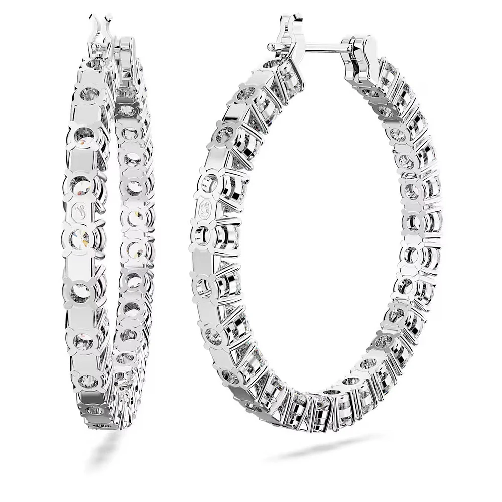 Swarovski Matrix hoop earrings, Round cut, White, Rhodium plated - 5647715/5689692 (SS)