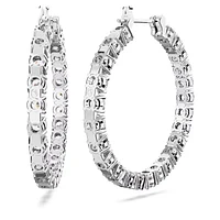 Swarovski Matrix hoop earrings, Round cut, White, Rhodium plated - 5647715/5689692 (SS)