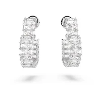 Swarovski Matrix hoop earrings, Baguette cut, Heart, Small, White, Rhodium plated - 5653170/5689693 (SS)