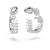 Swarovski Matrix hoop earrings, Baguette cut, Heart, Small, White, Rhodium plated - 5653170/5689693 (SS)