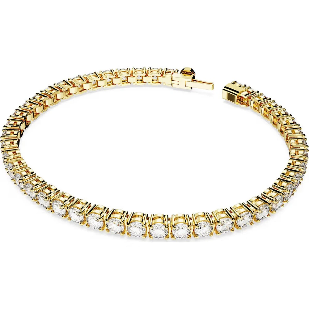 Swarovski Matrix Tennis bracelet, Round cut, White, Gold-tone plated - 5657664