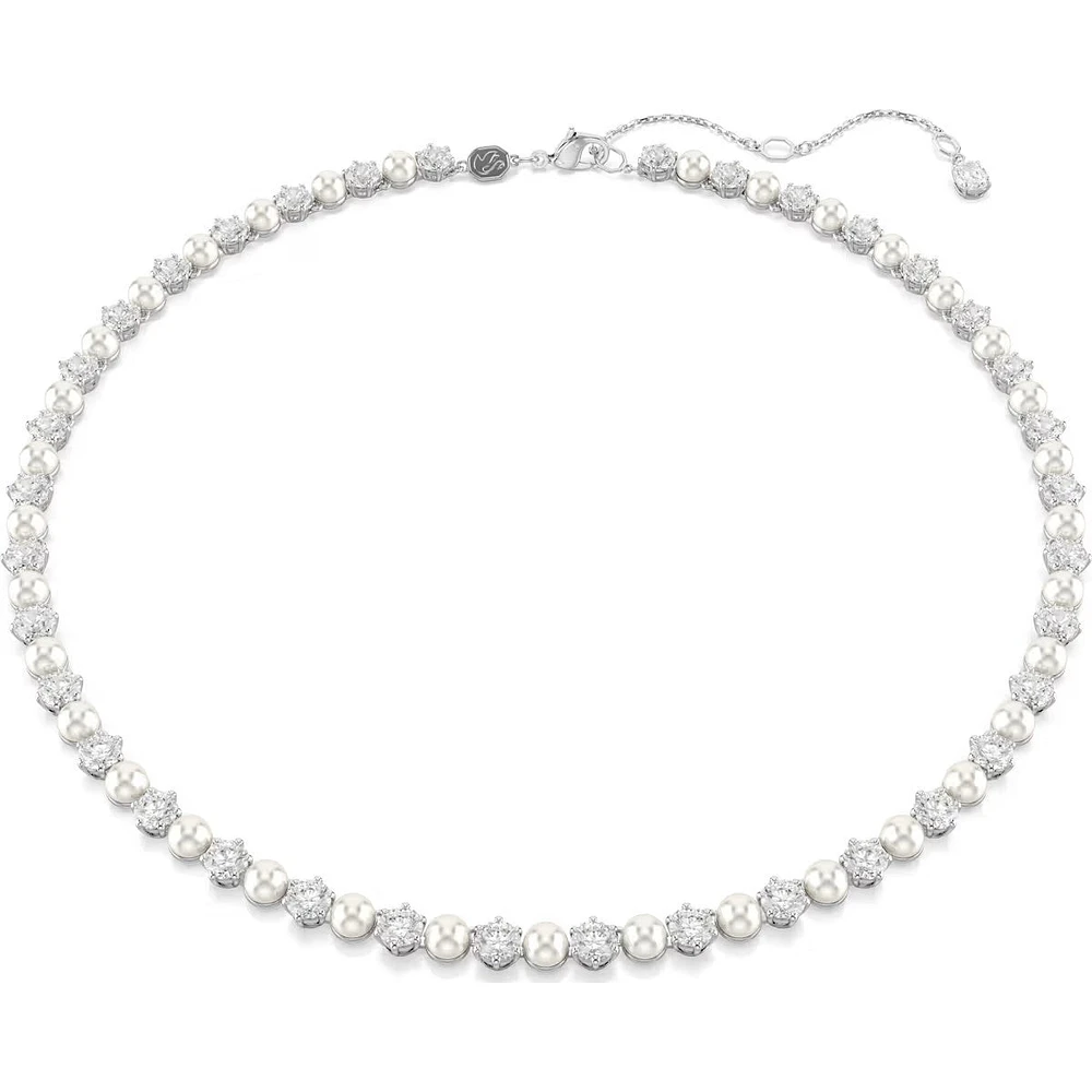 Swarovski - Matrix Tennis necklace, Crystal pearl, Round cut, White, Rhodium plated 5689623