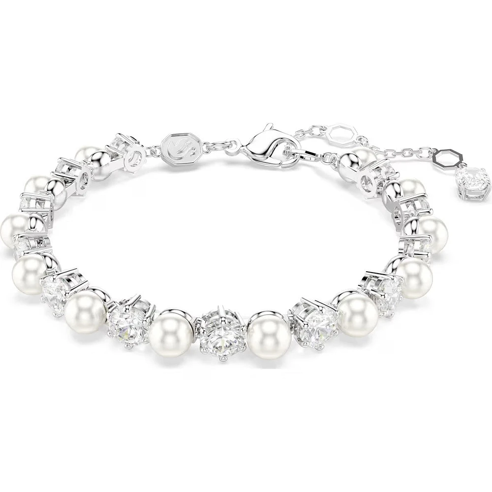Swarovski - Matrix Tennis bracelet, Crystal pearl, Round cut, White, Rhodium plated 5689625